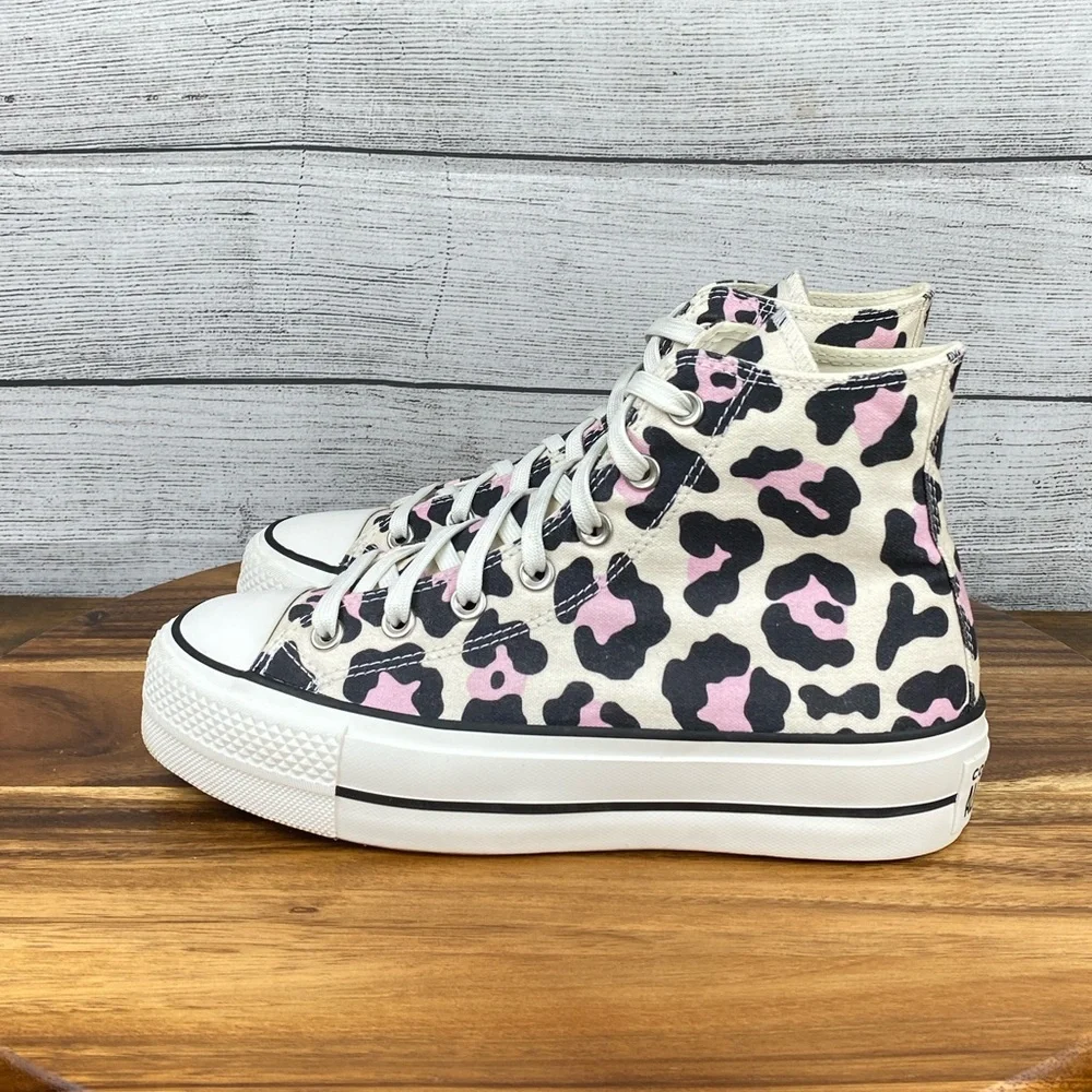 Converse Chuck Taylor All Star Lift High Pink Leopard Shoes 568002C Women’s 7.5